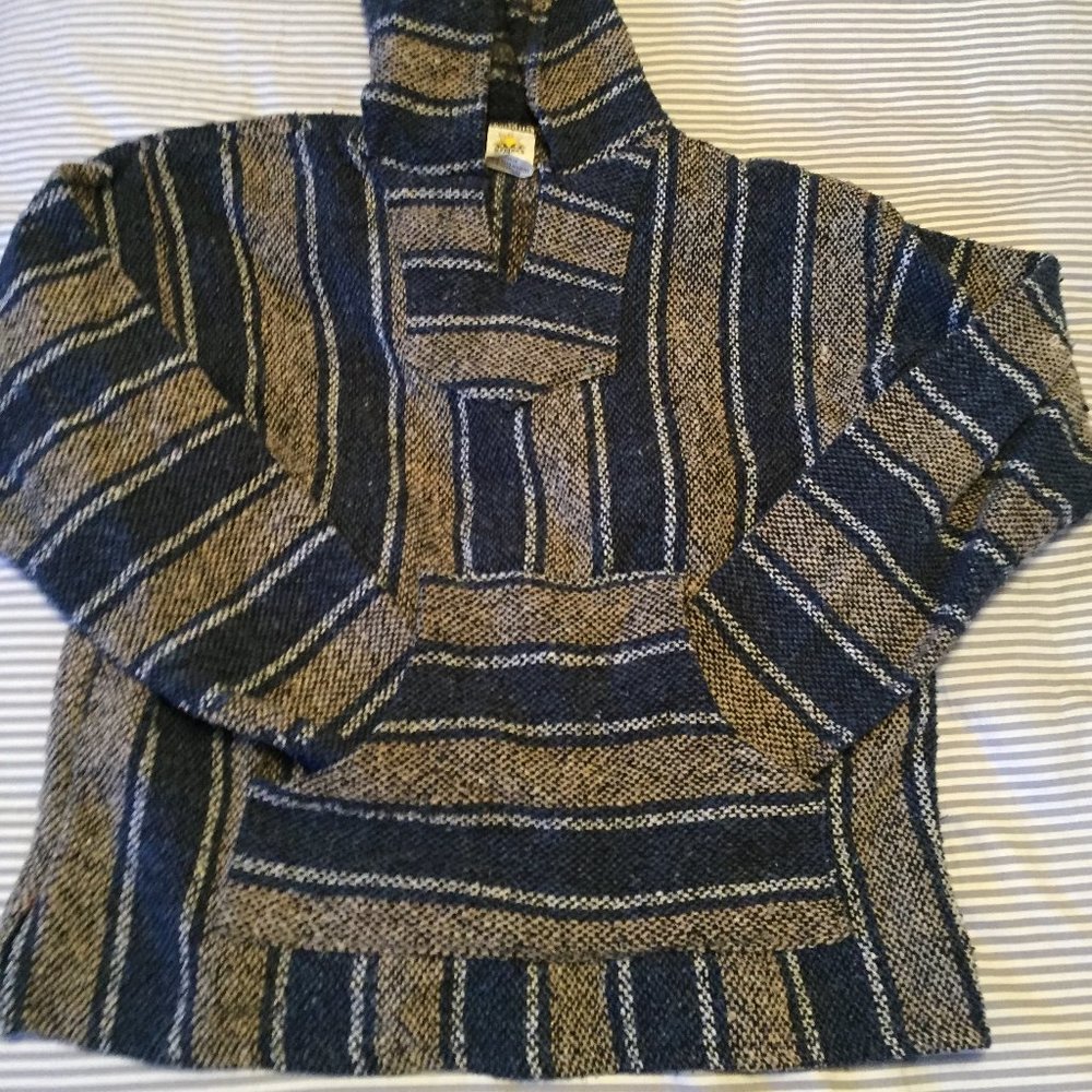 blue and yellow drug rug hooded sweatshirt